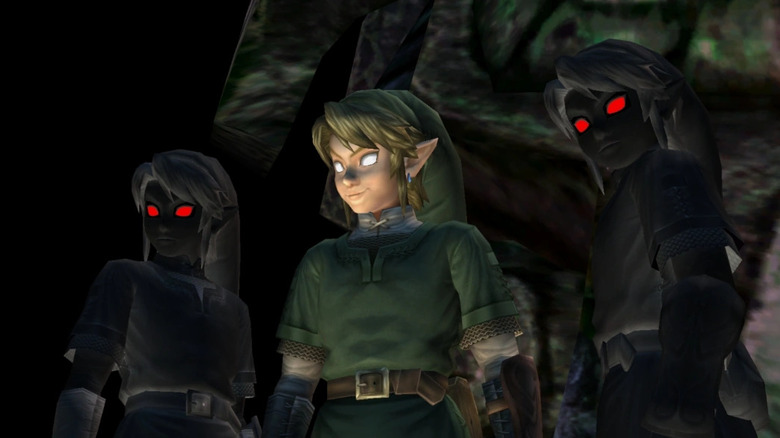 Blank-eyed Link with Dark Links around him