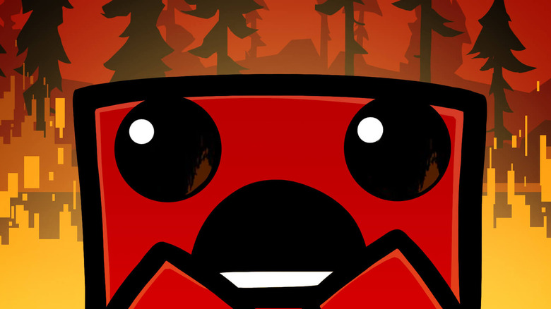 Meat Boy burning forest