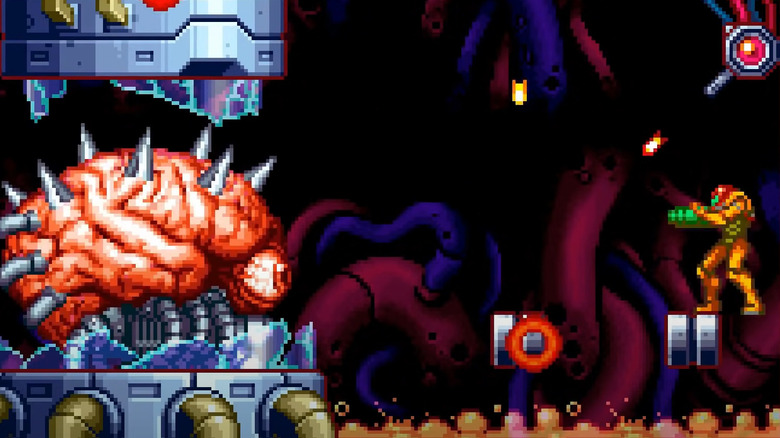 Samus fighting Mother Brain in Metroid: Zero Mission