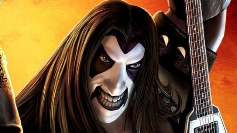 Close up of Guitar Hero 3 cover character in KISS makeup