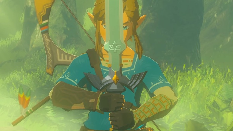 Link holds a sword