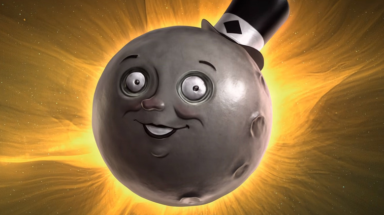 glowing moon wearing top hat