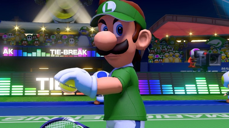 Luigi frowning in Mario Tennis Aces