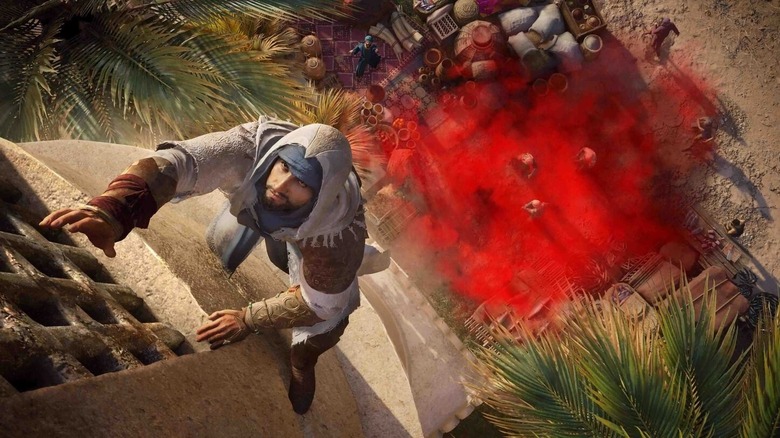 Basim climbing above red mist