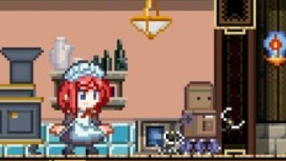 A red-haired sprite from Mansion Lord follows a robot