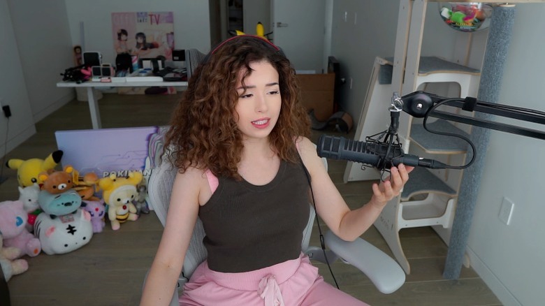 Pokimane talks to microphone