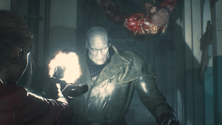 Claire fights Mr. X and Licker
