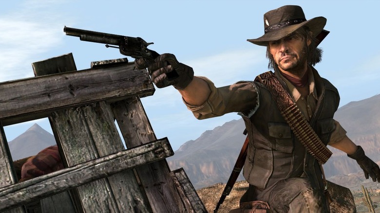 RDR John Marston in-game aiming gun