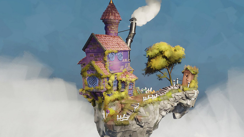 An illustrated house on a small cliff in Dreams