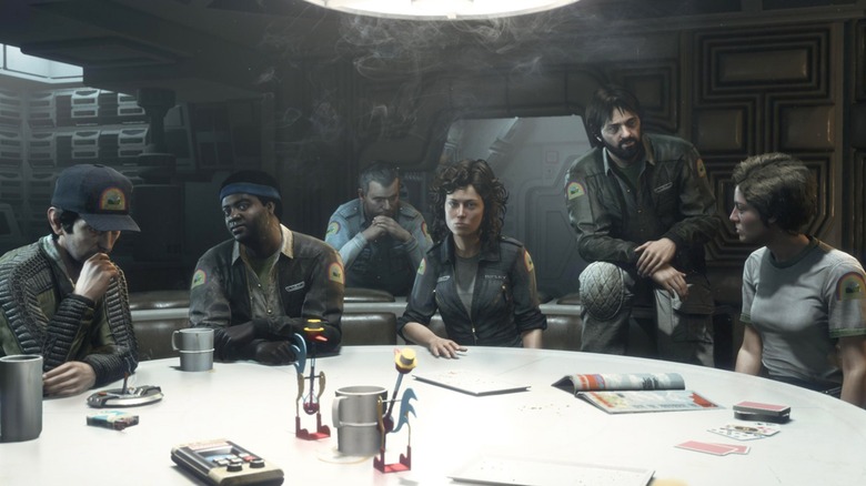 Crew of USCSS Torrens sitting in mess hall