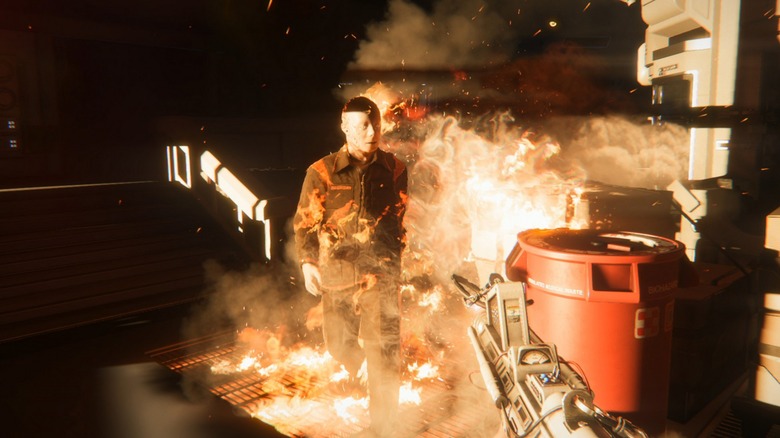 Android walking through fire