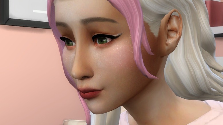 The Sims 4 pink hair Sim