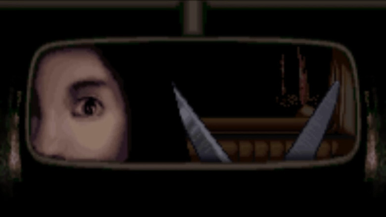 Jennifer seeing scissors in rearview mirror