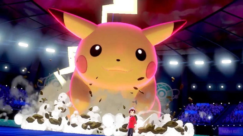 A Gigantamaxing Pikachu in battle