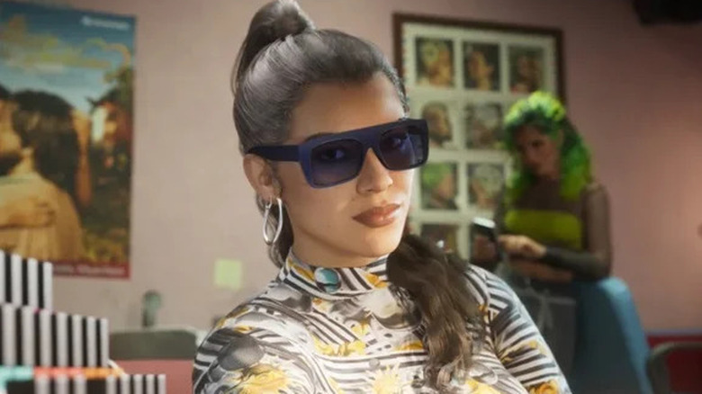 Lucia wearing sunglasses in Grand Theft Auto 6