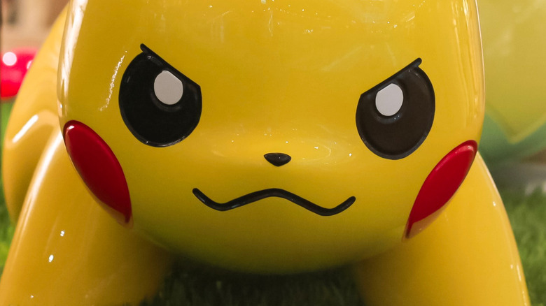 Pikachu statue face close up