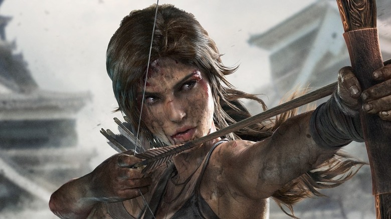 Lara croft shooting flaming arrow