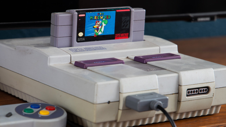 Closeup of the Super Nintendo Entertainment System