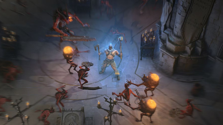 Barbarian surrounded by monsters and roaring