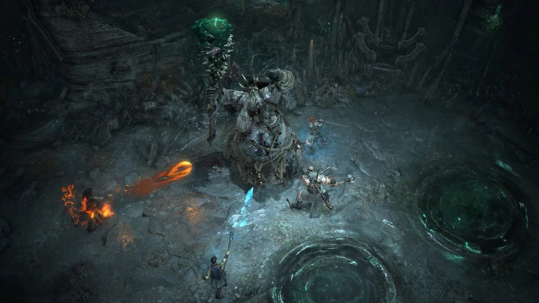 Four characters attacking boss