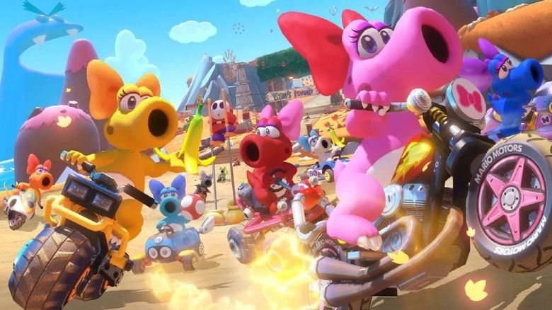 Several Birdos racing on a dirt track