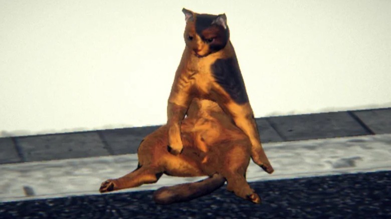 Calico cat lounging in Bayonetta 3