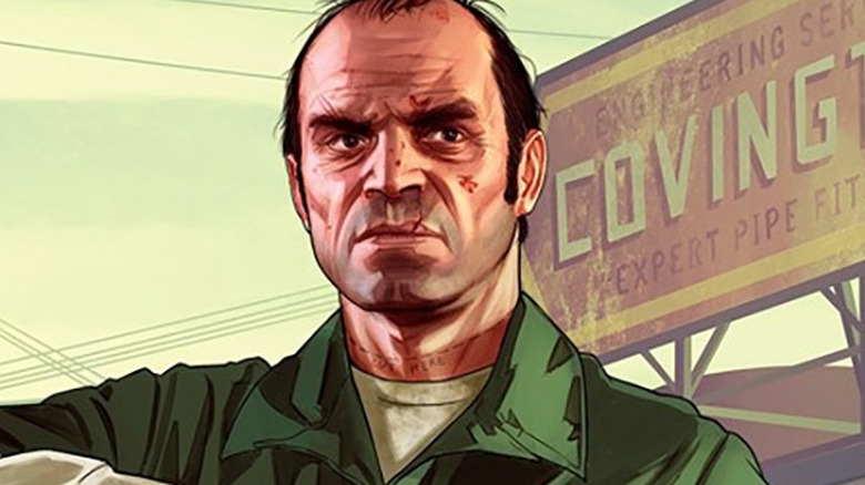 Trevor Phillips in a jumpsuit and mask in GTA 5 artwork