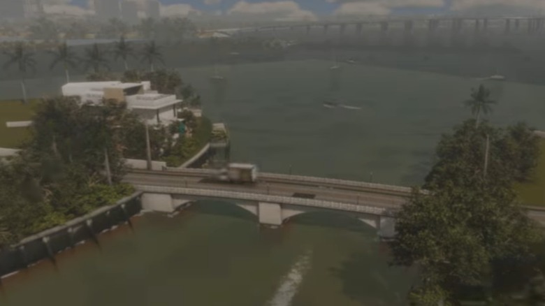 Truck driving on a bridge