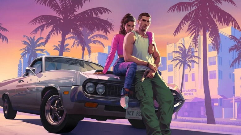 Lucia and Jason leaning against a car in "Grand Theft Auto 6"