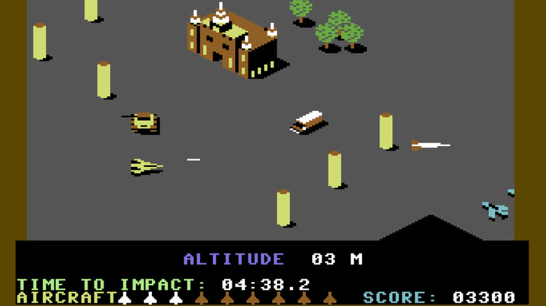 A plane navigates around ground defenses surrounding the Russian State Historical Museum in "Raid Over Moscow" (1984)