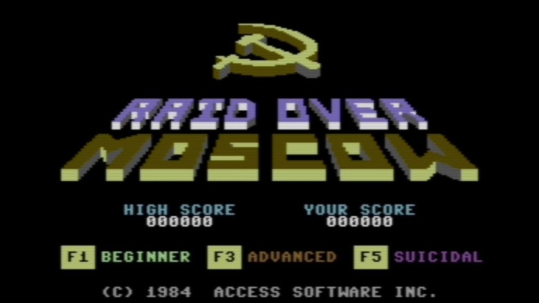 The title screen for the American version of "Raid Over Moscow" (1984)