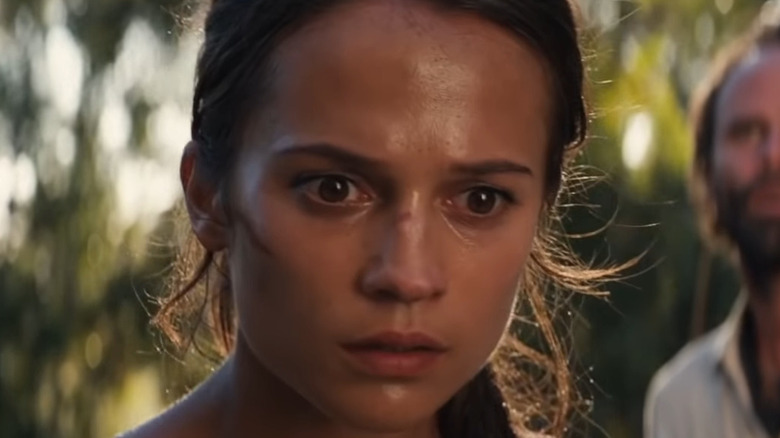 Laura Croft close up concerned