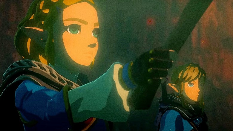 Link and Zelda standing in caves