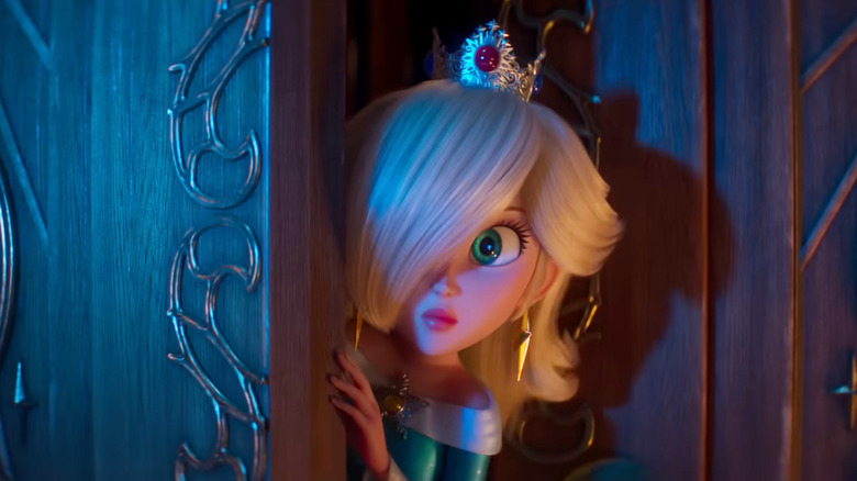 Rosalina peers around an ornate door in The Super Mario Galaxy Movie