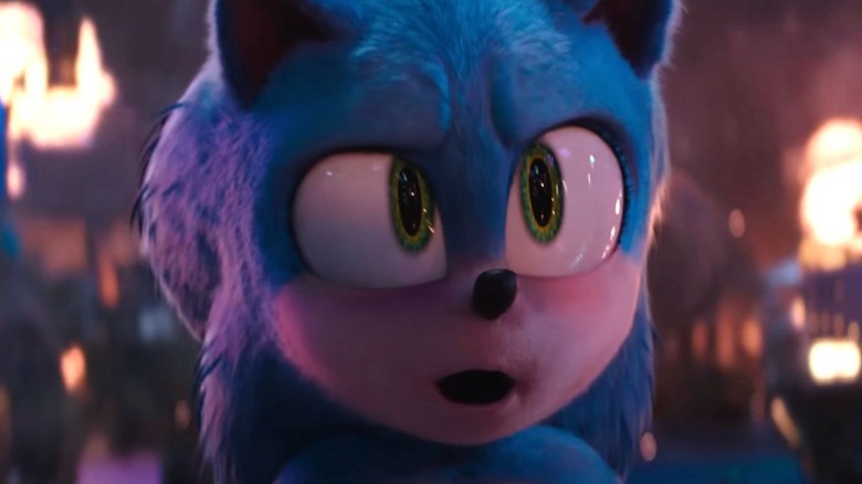 Sonic looks up in shock in the Sonic the Hedgehog 3 mid credits scene