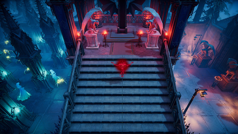 Outdoor throne at the top of stairs