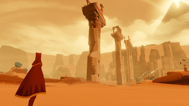 figure wandering in desert 