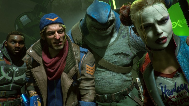 Deadshot, Captain Boomerang, King Shark, and Harley Quinn standing together in "Suicide Squad: Kill the Justice League" (2024)