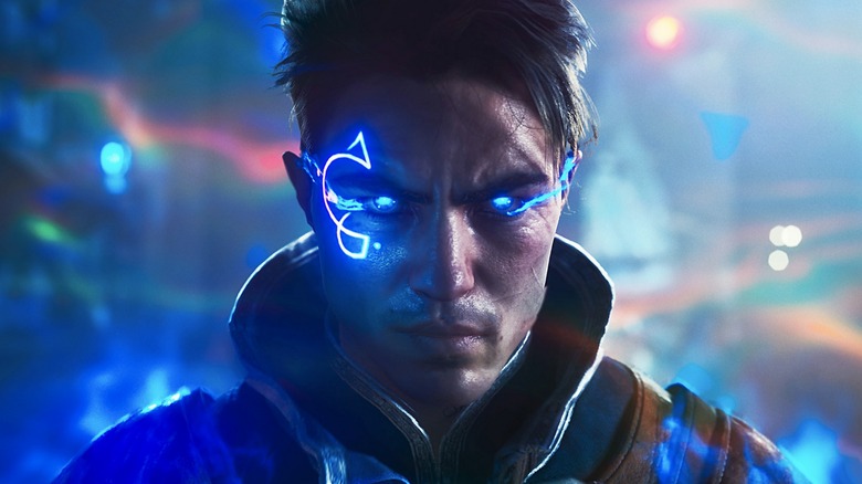 Jak with glowing blue eyes in 