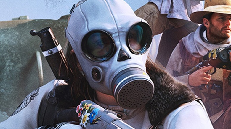 woman in gas mask