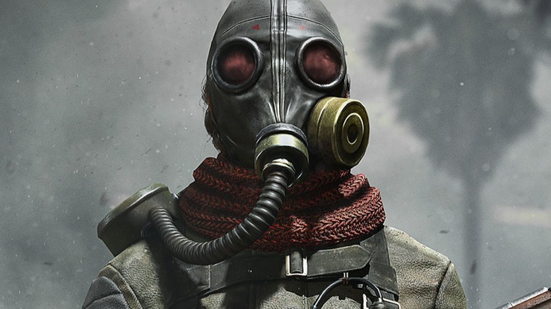 Soldier in gas mask