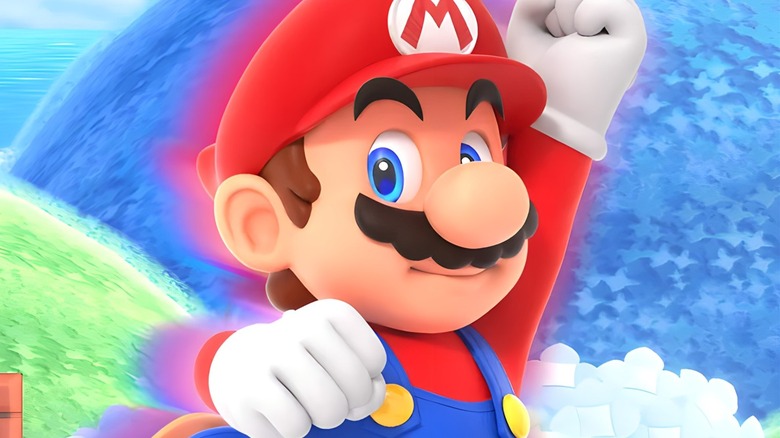 Mario leaps with aura