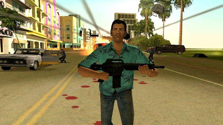Tommy running with a gun in his hand