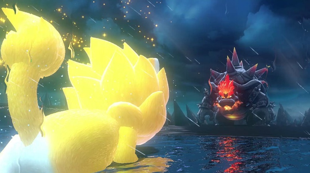 Cat mario confronts Bowser