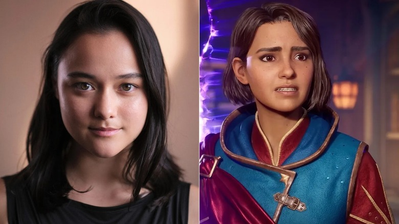 Mio Hudson grimaces in Split Fiction next to a headshot of Kaya Chan