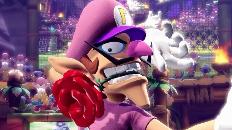 Mario Strikers Waluigi rose in mouth