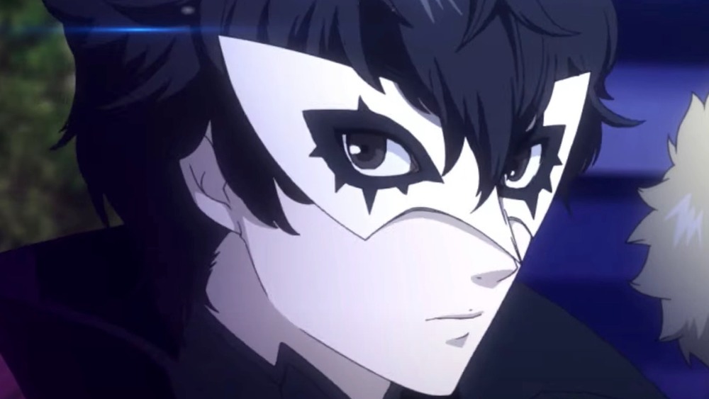 Joker wearing white domino mask