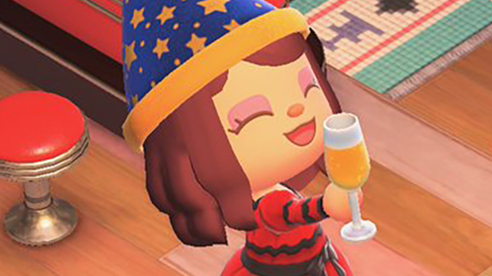 Villager holding cider in Animal Crossing