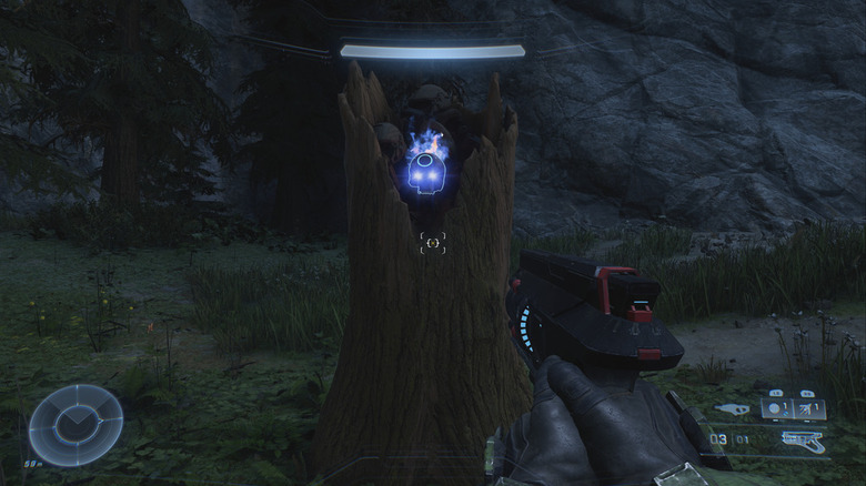 catch skull in tree stump 