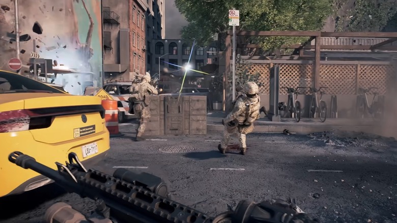 Players charging toward building in Battlefield 6